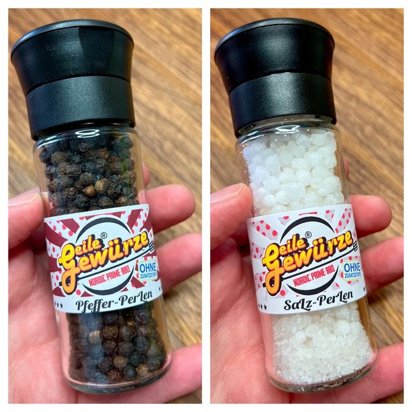 Salz & Pfeffer aus der Mühle "Afrikanisches Perlensalz 115g & Malabar Pfeffer Jumbo 50g"